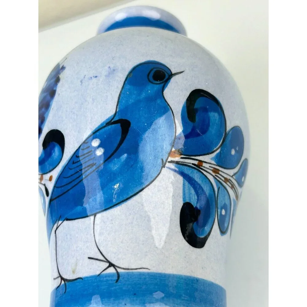 Tonala Made in Mexico Blue Bird Pottery Vase Home Decor Hand Painted 6.25" - Picture 13 of 14